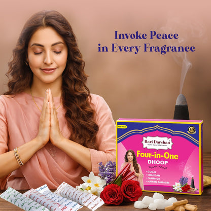 Combo of 4 in 1 Pure Wet Dhoop - Gugal, Chandan, Camphor, Havan Samagri - 16 Sticks in Each Pack