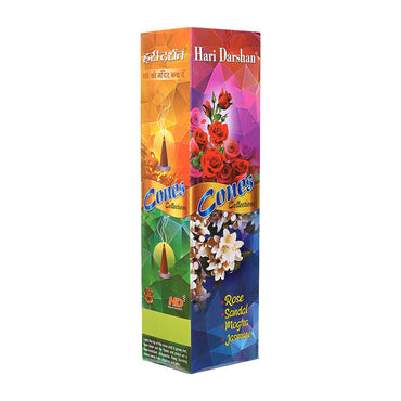 Combo of Dry Dhoop Cones - Mogra, Rose, Jasmine, Sandal - 3 Pack of Each Fragrance (20 Cones in Each Pack), Pack of 12