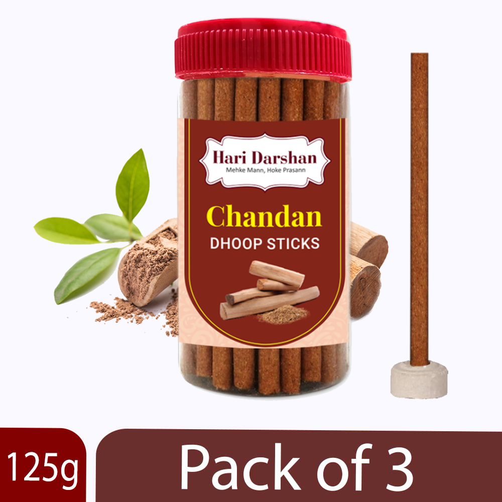 CHANDAN - Bamboo Less Dhoop Sticks - Premium Fragrance - 125g Jar