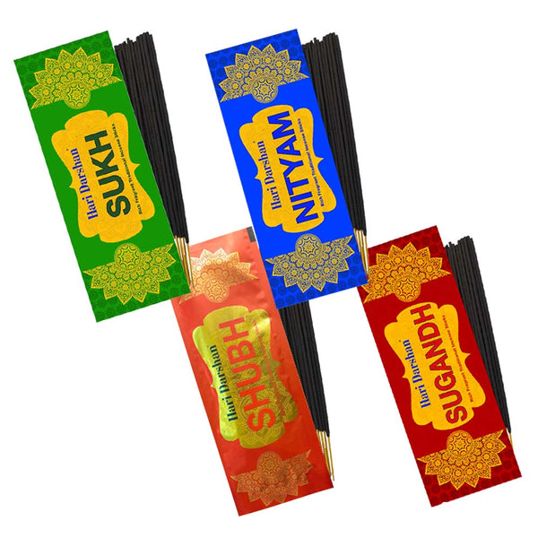 Premium Agarbatti Combo- Nityam ,Shubh , Sugandh, Sukh - 4 types of Rich Fragrant Traditional Incense sticks - 25g Each - Approx 20 st Each - Pack of 12 - 3 fragrance each