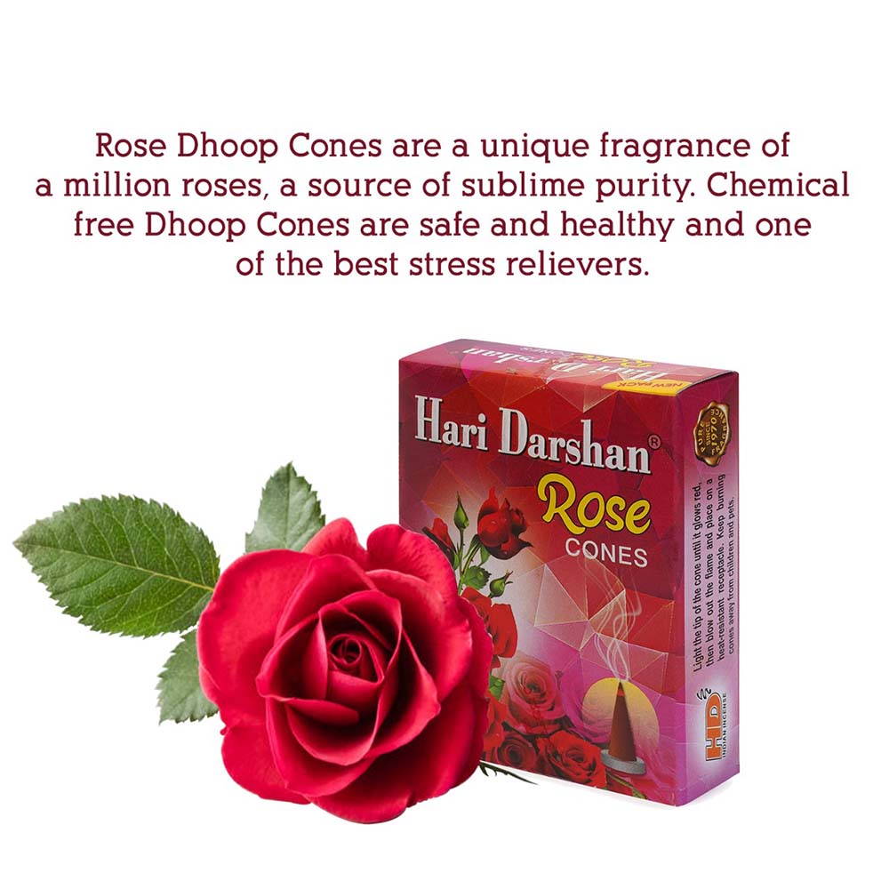 ROSE - Dry Dhoop Cones - With Soothing Fragrance for Pooja Hawan (20-Cones in Each Pack)