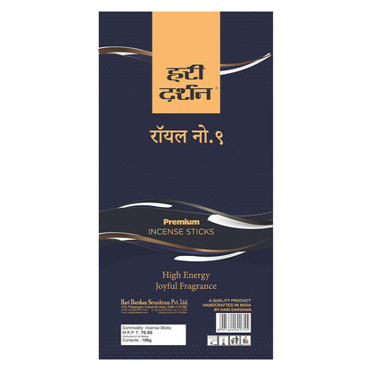 Premium Royal No. 9 Agarbatti, Cheerful & Floral Fragrance Incense sticks - 100 St in Each Pack