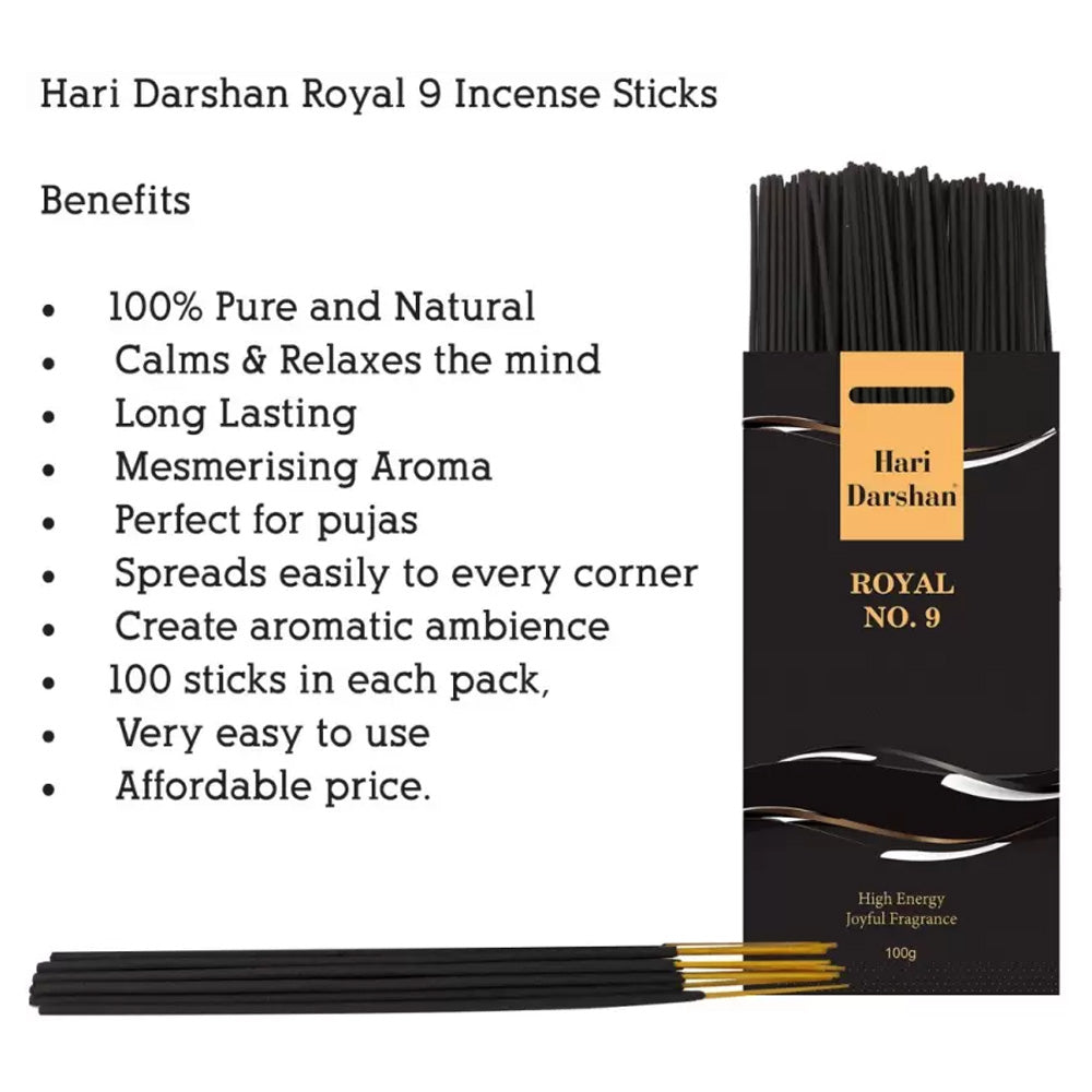 Premium Royal No. 9 Agarbatti, Cheerful & Floral Fragrance Incense sticks - 100 St in Each Pack