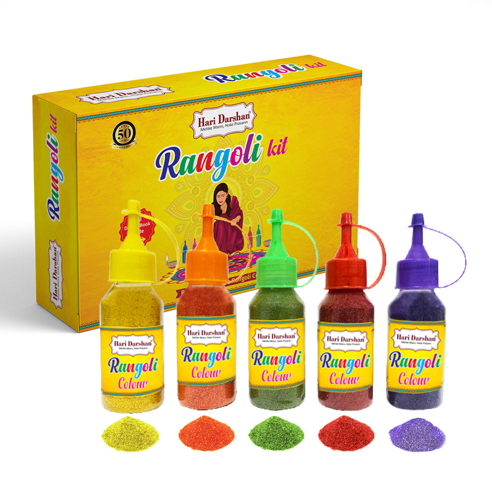 Hari Darshan Rangoli Kit - Set of 9 Rangoli Colours 100g each in 5 bot
